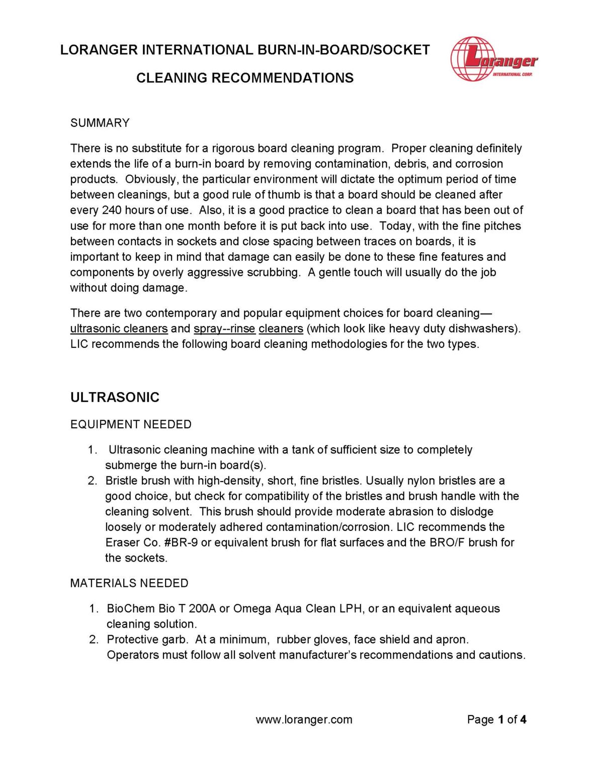 Product Technical Data - Loranger International Corp.